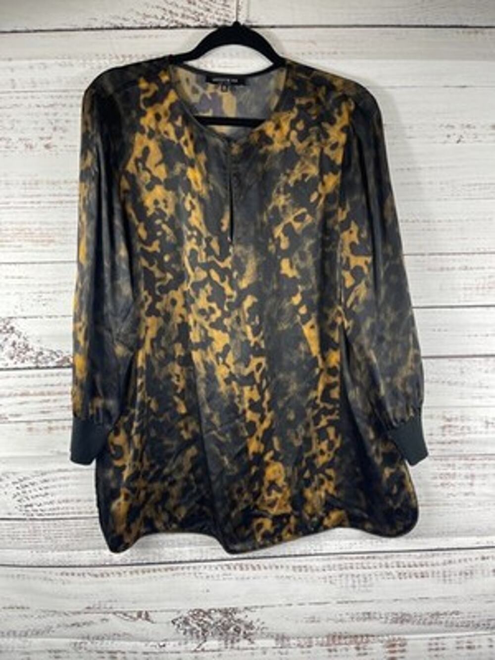 Lafayette 148 New York Blouse Womens XL Silk Animal Print Tunic Long Sleeve